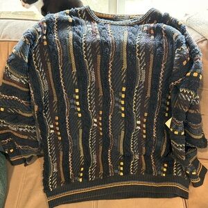 Lorenzo Men's Textured Knit Sweater - Blue, Yellow, Brown